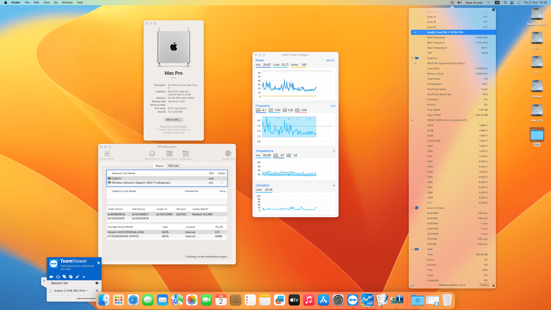 Success Hackintosh macOS Ventura 13.2 Build 22D49 in Asus Prime Z490M-Plus + Intel Core i7 10700 + Asus RX Vega 64